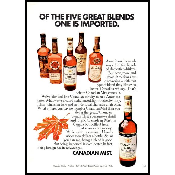 1970 Canadian Mist Whisky Whiskey Vintage Print Ad Rye Maple Leaf Wall Art Photo - Picture 1 of 1